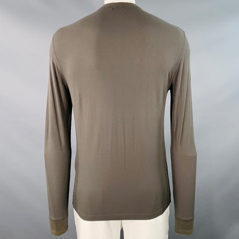 TOM FORD Size L Green Olive Ribbed Modal Blend Henley Pullover