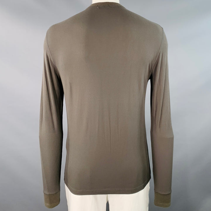 TOM FORD Size L Green Olive Ribbed Modal Blend Henley Pullover