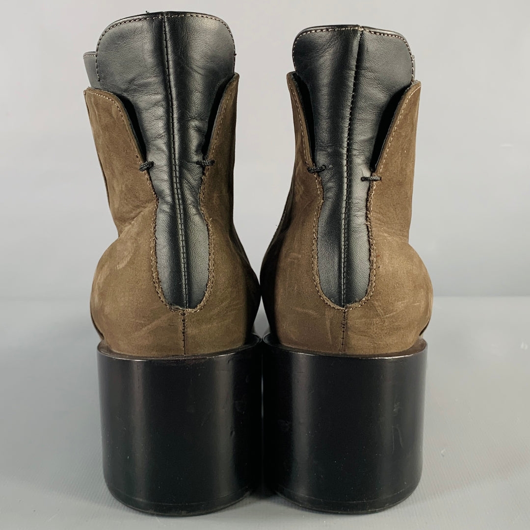 VINCE Size 7.5 Grey Brown Suede Chunky Heel Boots