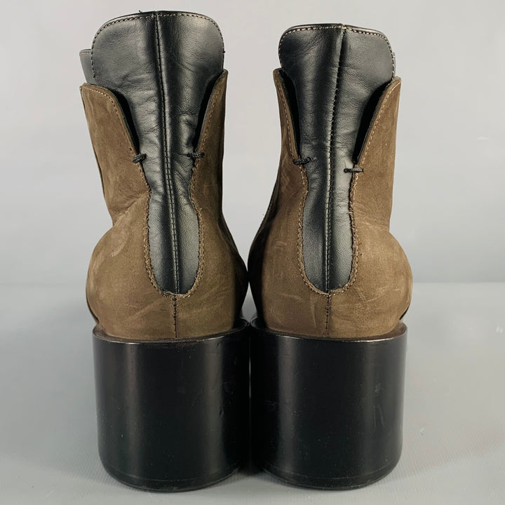 VINCE Size 7.5 Grey Brown Suede Chunky Heel Boots