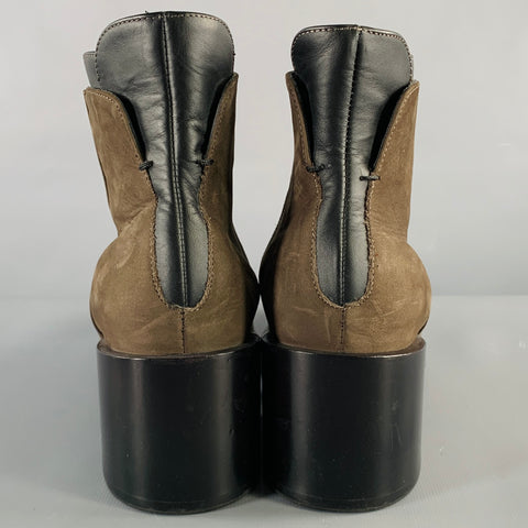 VINCE Size 7.5 Grey Brown Suede Chunky Heel Boots
