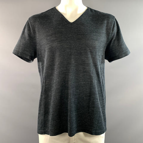 JOHN VARVATOS Size XL Navy Linen Polyamide V Neck T shirt