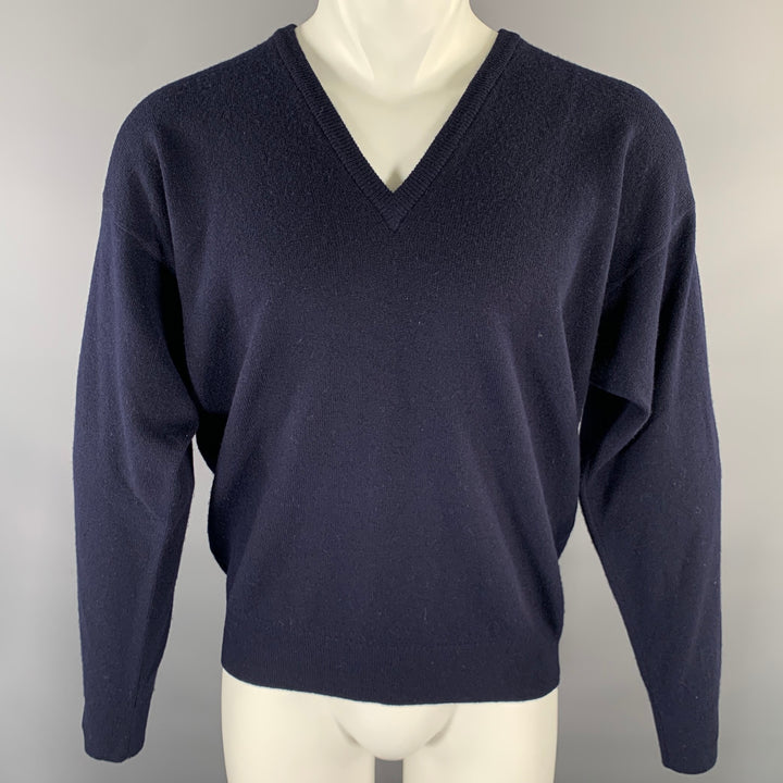 BURBERRYS Size S Navy Ribbed Wool Blend V-Neck Sweater