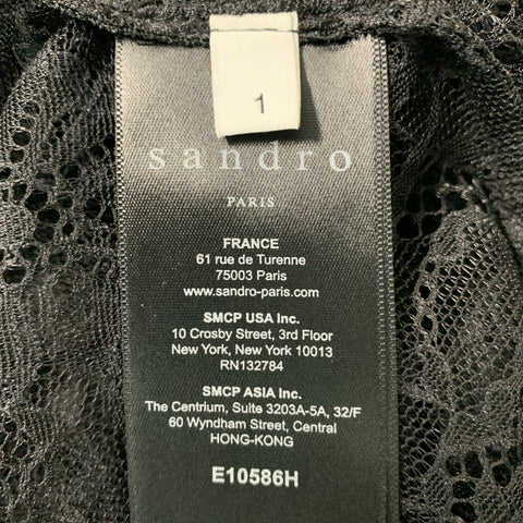 SANDRO Size S Black Polyamide Lace Long Sleeve Dress Top