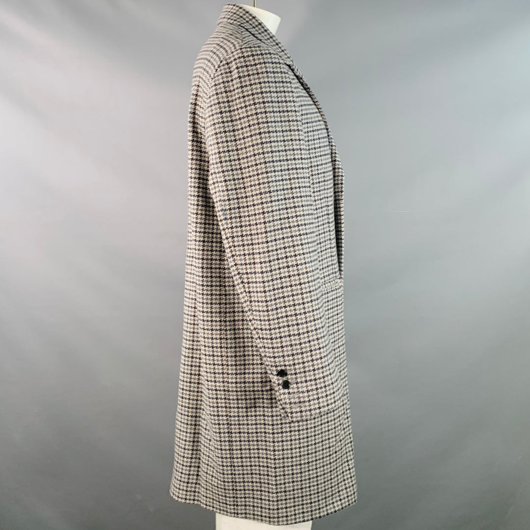 DONDUP Size 44 Grey Navy Houndstooth Wool Blend Single Breasted Notch Lapel Coat