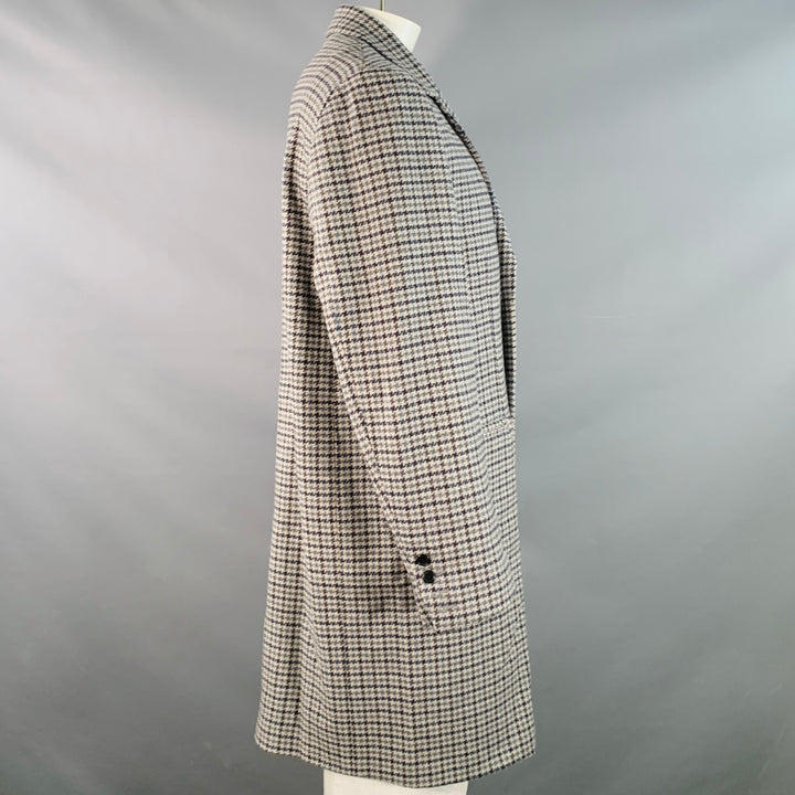 DONDUP Size 44 Grey Navy Houndstooth Wool Blend Single Breasted Notch Lapel Coat