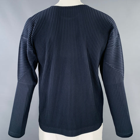 ISSEY MIYAKE HOMME PLISSE Size XL Navy Pleated Polyester Crew Neck Pullover