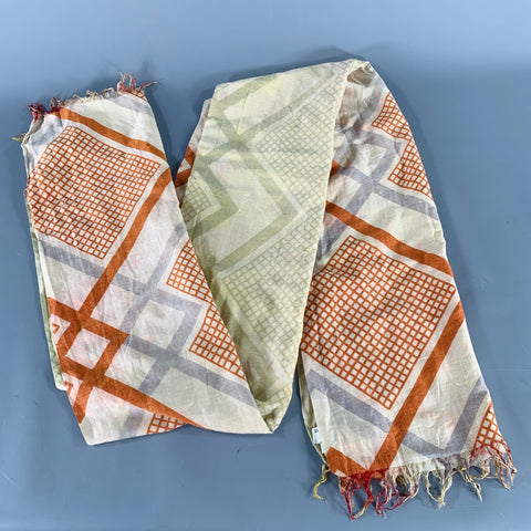 DRIES VAN NOTEN Beige Green Red Abstract Silk Cotton Scarf