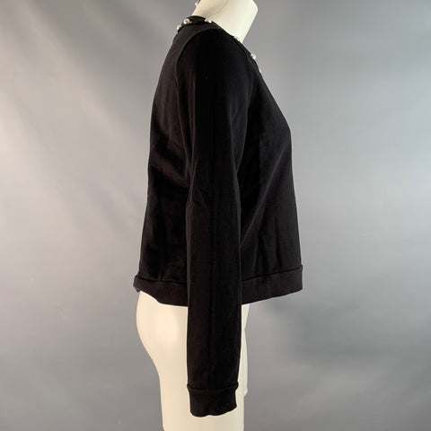 REBECCA MINKOFF Size L Black Silver Cotton Cutout Sweater