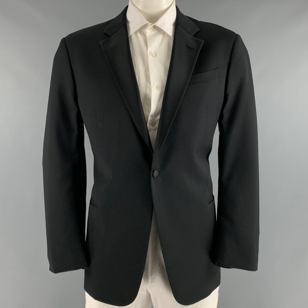 ARMANI COLLEZIONI Size 44 Black Solid Wool Tuxedo Sport Coat