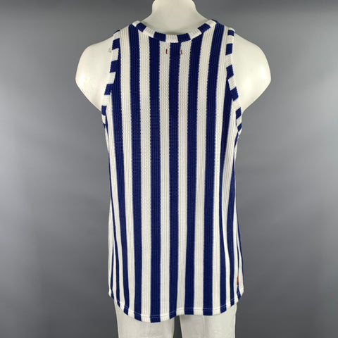 CLOT APPAREL Size L White Blue Stripe Cotton See Through Tank Top