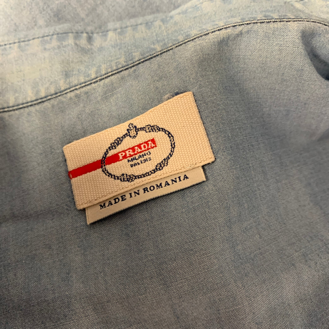 PRADA Size S Blue Linen Blend Spread Collar Shirt