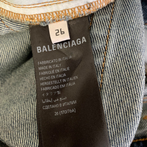 BALENCIAGA Size 26 Blue Polyester Cotton Wide Leg Jeans