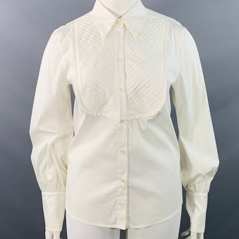 ESCADA Taille XL Chemise plissée à boutons en mélange de coton crème