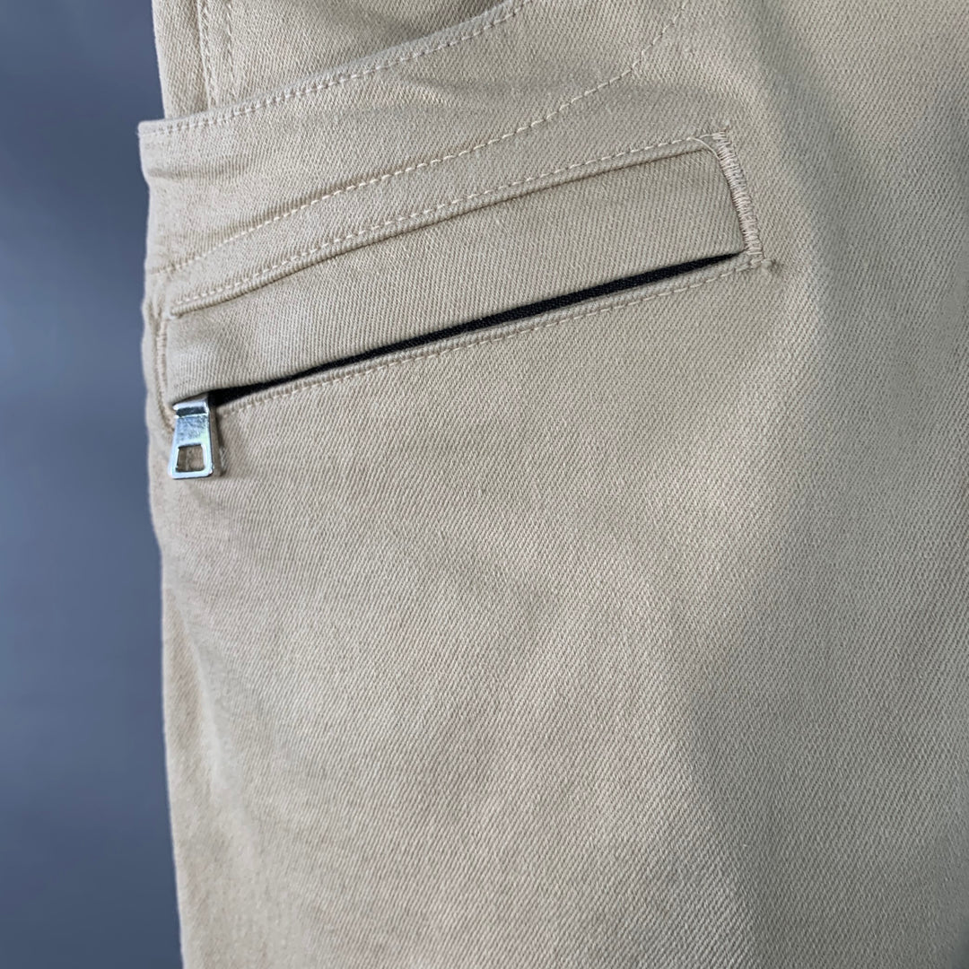 BALMAIN Size 28 Beige Black White Cotton Blend Skinny Biker Jeans