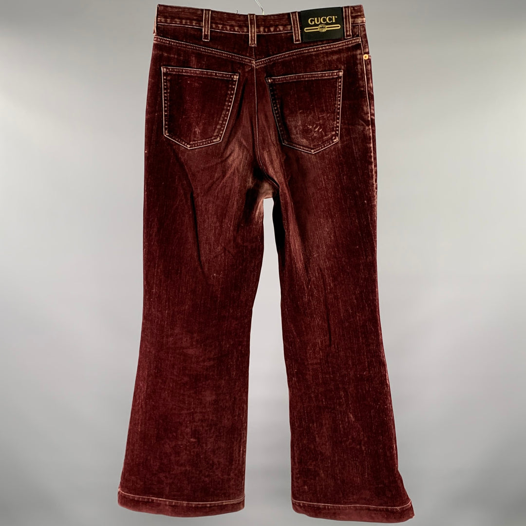 GUCCI Size XS Burgundy Velvet Cotton Flared Denim Jeans