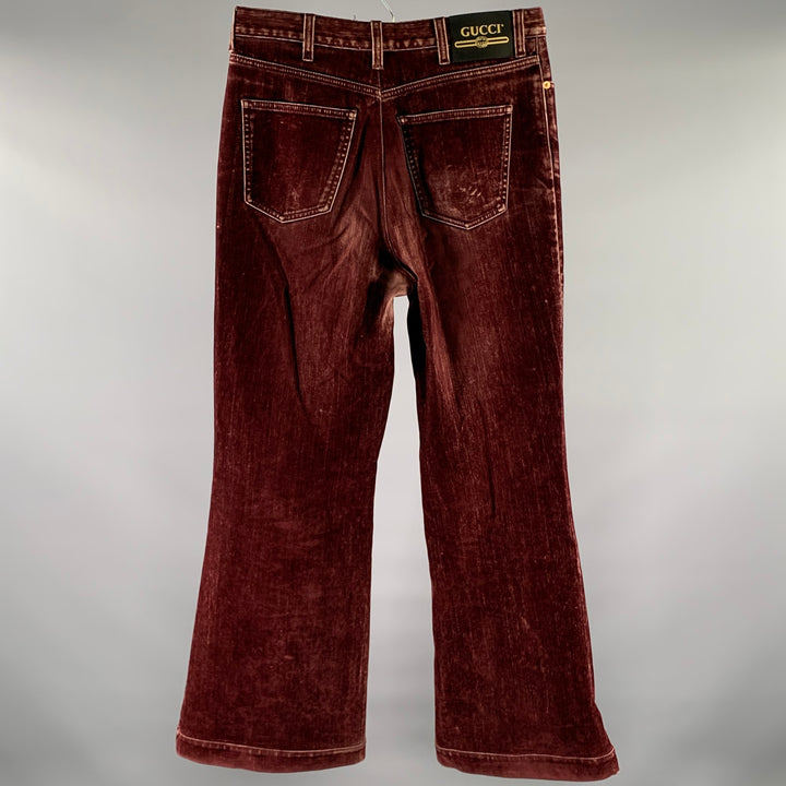 GUCCI Size XS Burgundy Velvet Cotton Flared Denim Jeans