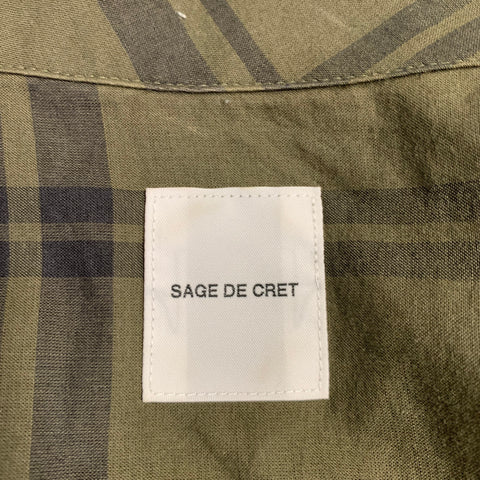 SAGE DE CRET Size L Green Black Plaid Cotton Silk Short Sleeve Shirt