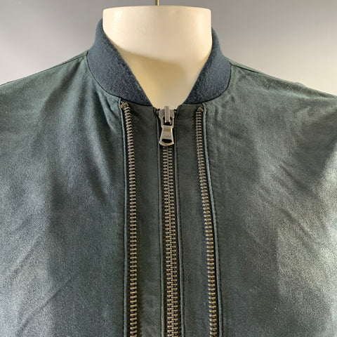 JOHN VARVATOS Size L Navy Leather Bomber Jacket