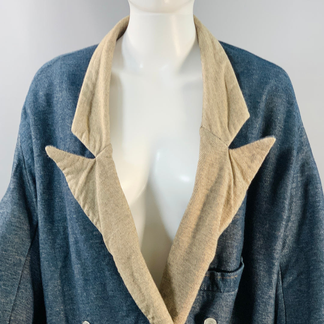 KAPITAL Size XS Indigo Tan Cotton Twill Double Breasted Peak Lapel Jacket
