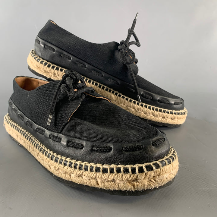 BOTTEGA VENETA Size 8 Black Canvas Moccasin Lace Up Shoes