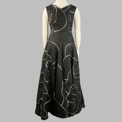 TALBOT RUNHOF Size 14 Black Gold Polyester Blend Sleeveless Evening Gown