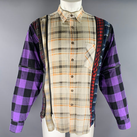 REBUILD by NEEDLES Size M White Purple Plaid Cotton Long Sleeve Shirt