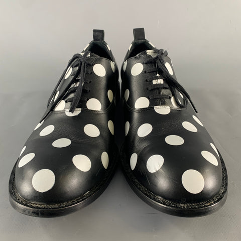 COMME des GARCONS HOMME PLUS Size 11 Black White Polka Dot Leather Lace Up Shoes