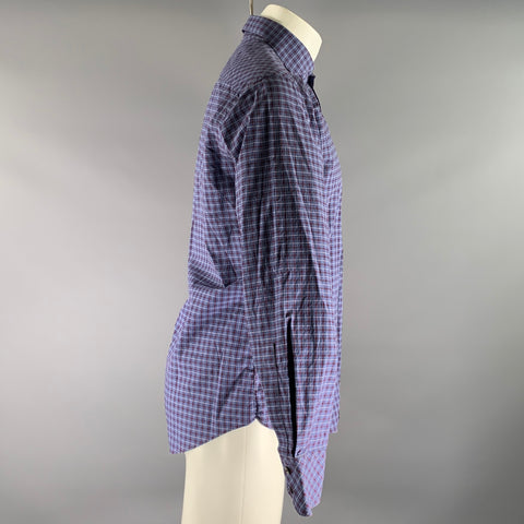 ZACHARY PRELL Size M Blue Burgundy Check Cotton Cutaway Long Sleeve Shirt