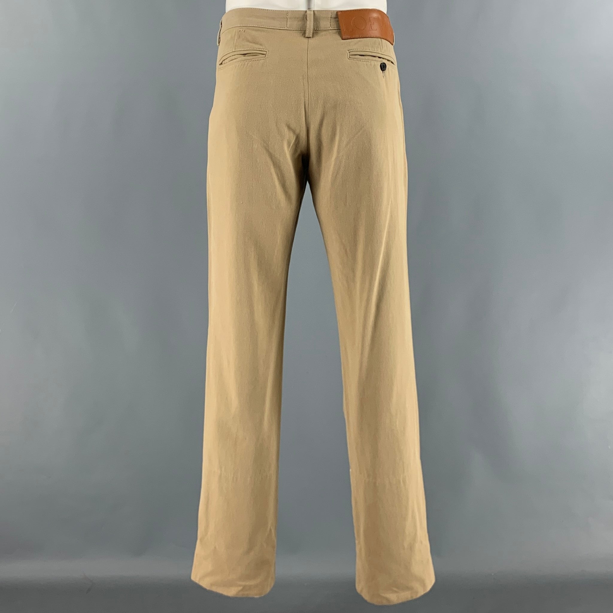LOEWE Size 34 Khaki Solid Cotton Button Fly Dress Pants – Sui