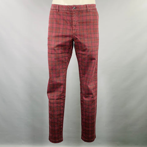 DEPARTMENT FIVE Size 35 Burgundy Black Plaid Cotton Casual Pants