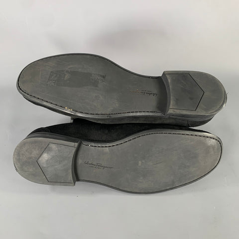 SALVATORE FERRAGAMO Size 11.5 Black Suede Horsebit Loafers
