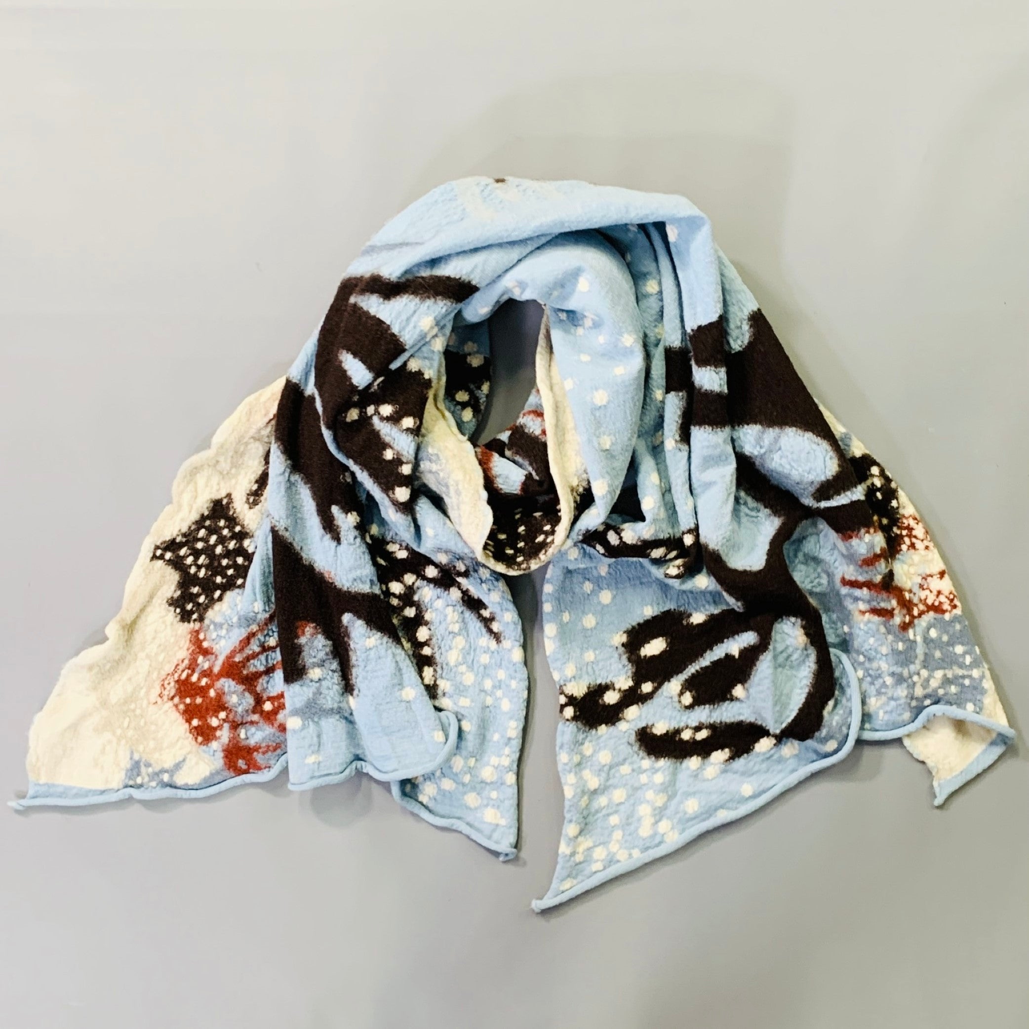 KAPITAL手織りマルチカラーストール 約200cm x 50cm KAPITAL Blue Brown Black Snowy Landscape Oversized Wool Scarf