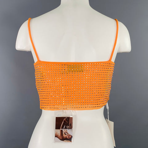 SELF-PORTRAIT Size 4 Hotfix Orange Silver Viscose Blend Rhinestones Cropped Dress Top