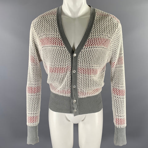 BLACK FLEECE Size S Red Grey Black Stripe Cotton Reversible Cardigan