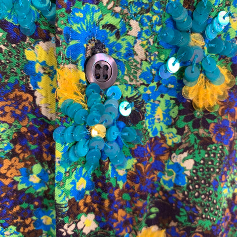 DRIES VAN NOTEN 2020 Size 36 Blue Green Sequined Viscose Long Sleeve Shirt