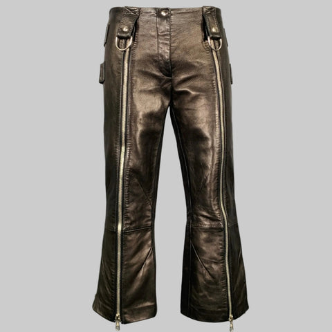 DOLCE & GABBANA SS2000 Size 6 Black Silver Leather Cropped Casual Pants
