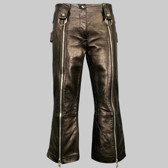 DOLCE & GABBANA SS2000 Size 6 Black Silver Leather Cropped Casual Pants