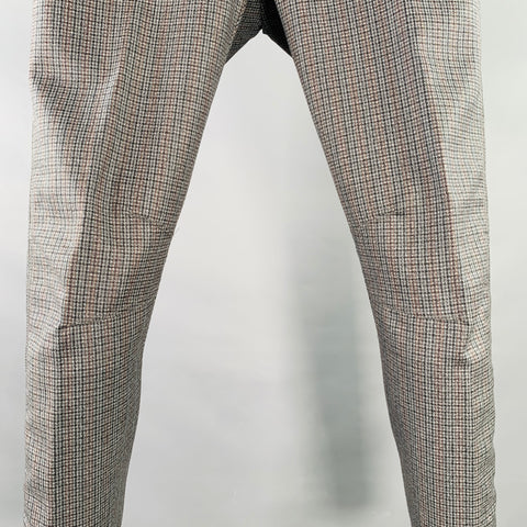 LANVIN Size 32 Grey Black Burgundy Plaid Wool Ankle Zip Flat Front Dress Pants