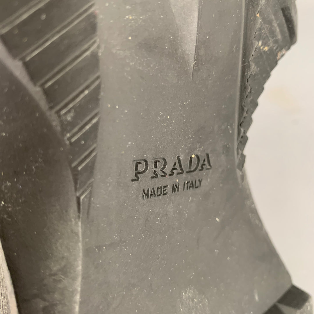 PRADA Size 10.5 Brown Black Leather Ankle Boots