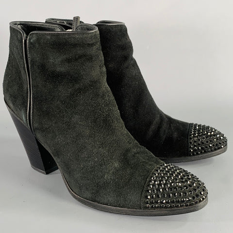 GIUSEPPE ZANOTTI Size 8 Black Suede Chunky Heel Ankle Boots