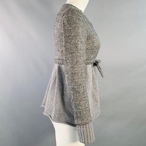 MANILA GRACE Size 2 Black Grey Virgin Wool Herringbone Jacket Blazer