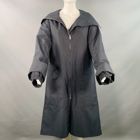 JIL SANDER Size XS Navy Polyester Hooded Zip Up Coat