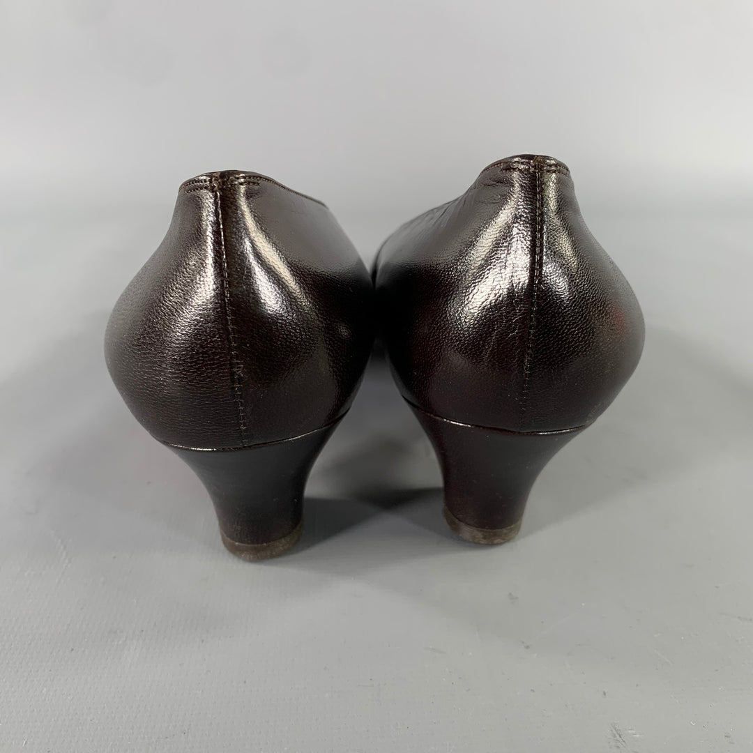 CHANEL Size 8.5 Brown Logo Kitten Heel Pumps