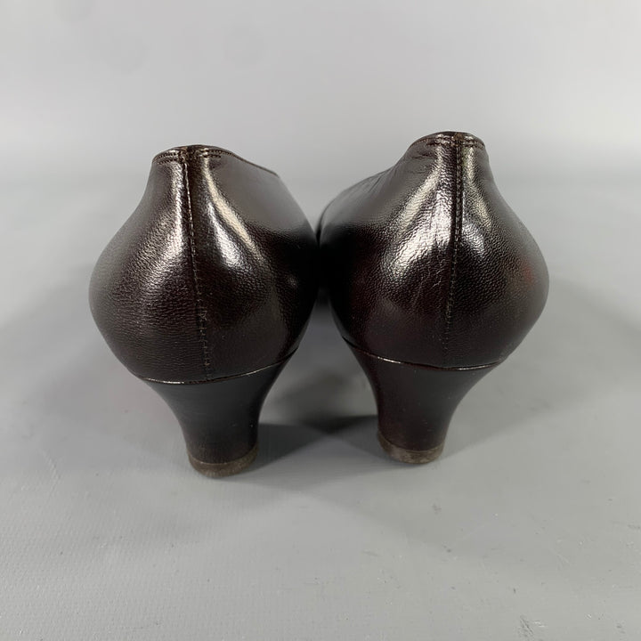 CHANEL Size 8.5 Brown Logo Kitten Heel Pumps