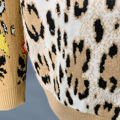 MSGM Size M Khaki Black White Viscose Blend Distressed Oversized Mixed Patterns Cardigan