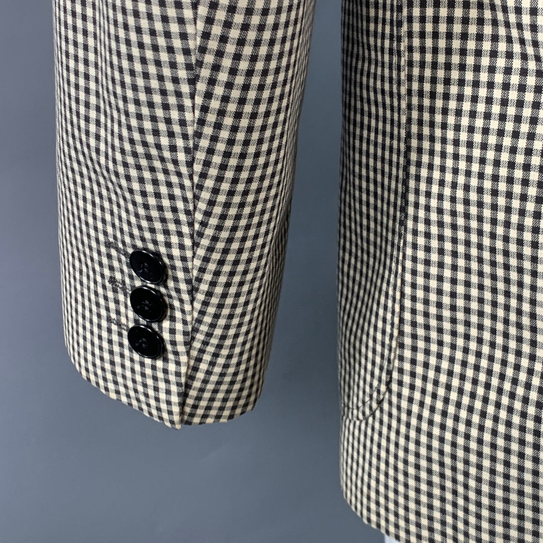 AGNÈS B. Chest Size 42 Cream Black Gingham Cotton Slim Fit Notch Lapel Sport Coat