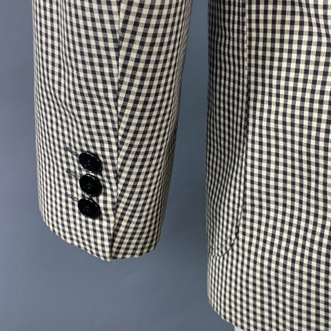 AGNÈS B. Size 42 Cream Black Gingham Cotton Slim Fit Notch Lapel Sport Coat