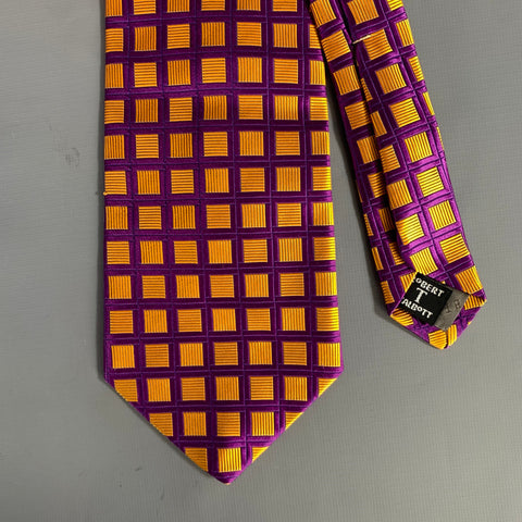 ROBERT TALBOTT Purple Gold Checkered Silk Tie