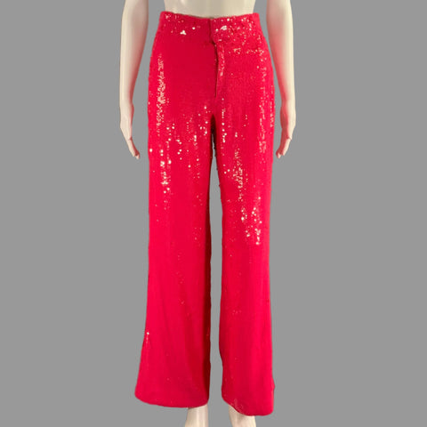 ALICE + OLIVIA Size XS Pink Polyester Sequined Notch Lapel Pants Suit